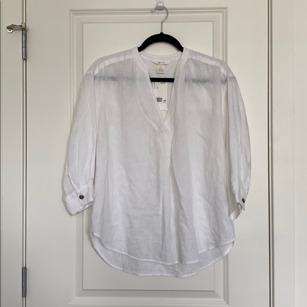 H&M white linen blend shirt top